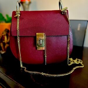 Preloved authentic maroon CHLOE Grained Lambskin Small Drew Shoulder Bag.